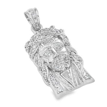 14K White Solid Gold Small Mens Diamond Jesus Head Pendant 1.06 Ctw